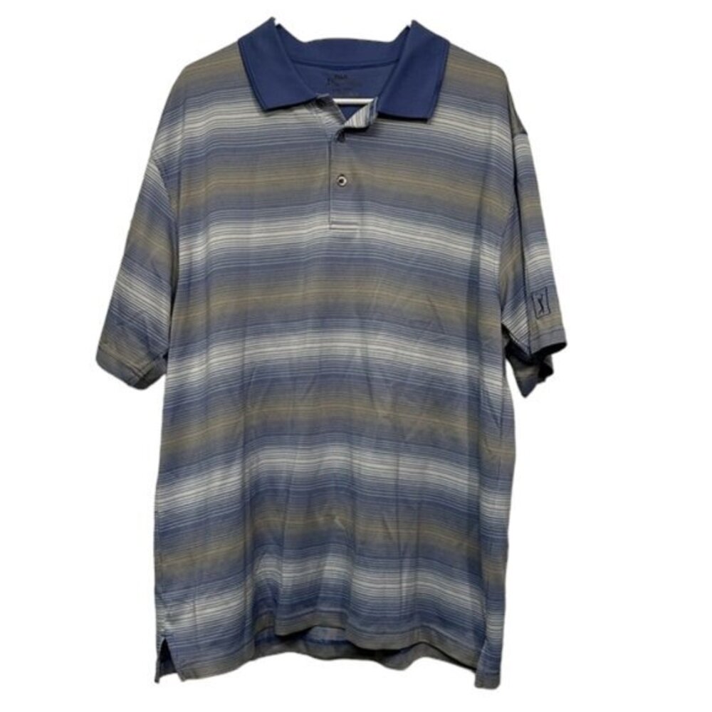 Men's PGA Tour Golf Shirt LGT Purple Stripe Performance Polo Size XXL EUC #5048